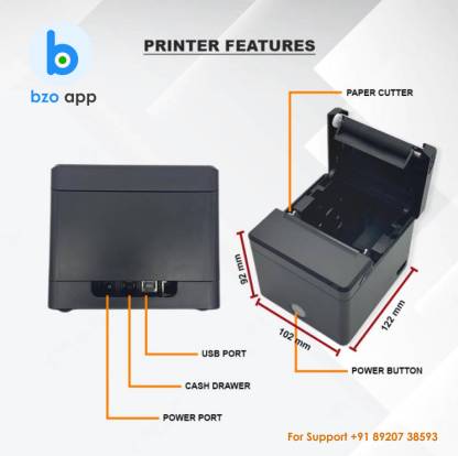 BZO 3 Inch Thermal Receipt Printer | 80mm POS Billing Printer USB & Bluetooth with Auto Cutter